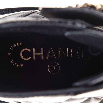 Chanel Shiny Calfskin Quilted Lace Up Combat Boots 37 Black 7 of 10