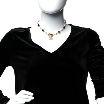 Chanel Graduated Pearl Crystal CC Short Necklace Gold Black Grey 2 of 5