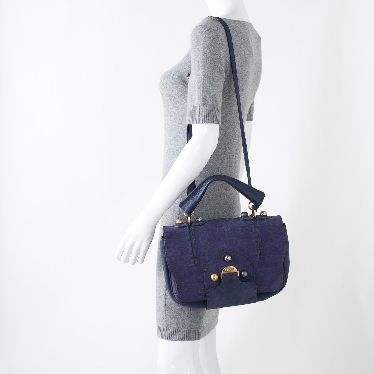 Fendi Suede Calfskin Romano Selleria Secret Code Satchel Blue 2 of 9