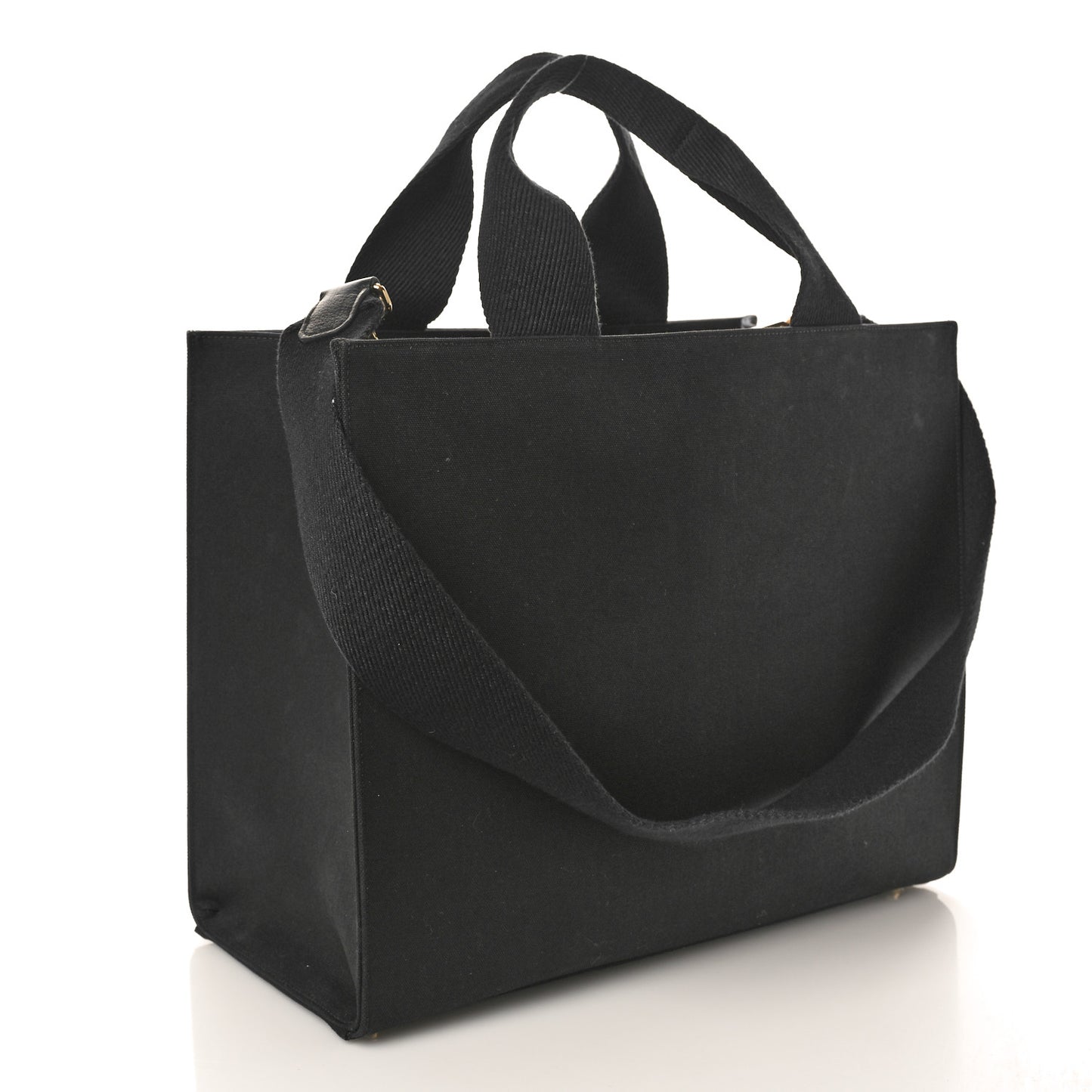 X VERSACE Cotton Canvas Cuoio Romano Fendace Logo Embroidered Signature Shopping Tote Black Gold