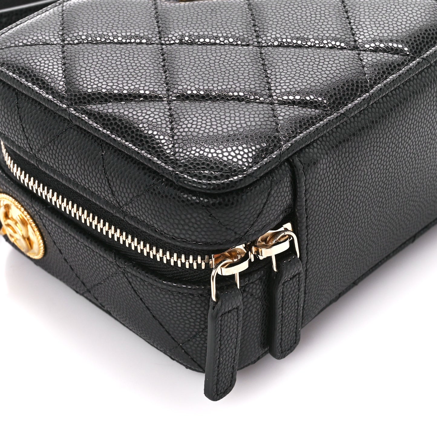 Caviar Quilted Twist Your Buttons Clutch With Chain Black