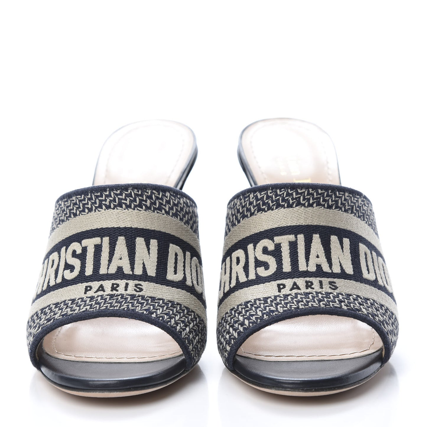 Cotton Embroidered D-Way Heeled Slide Sandal 37 Deep Blue