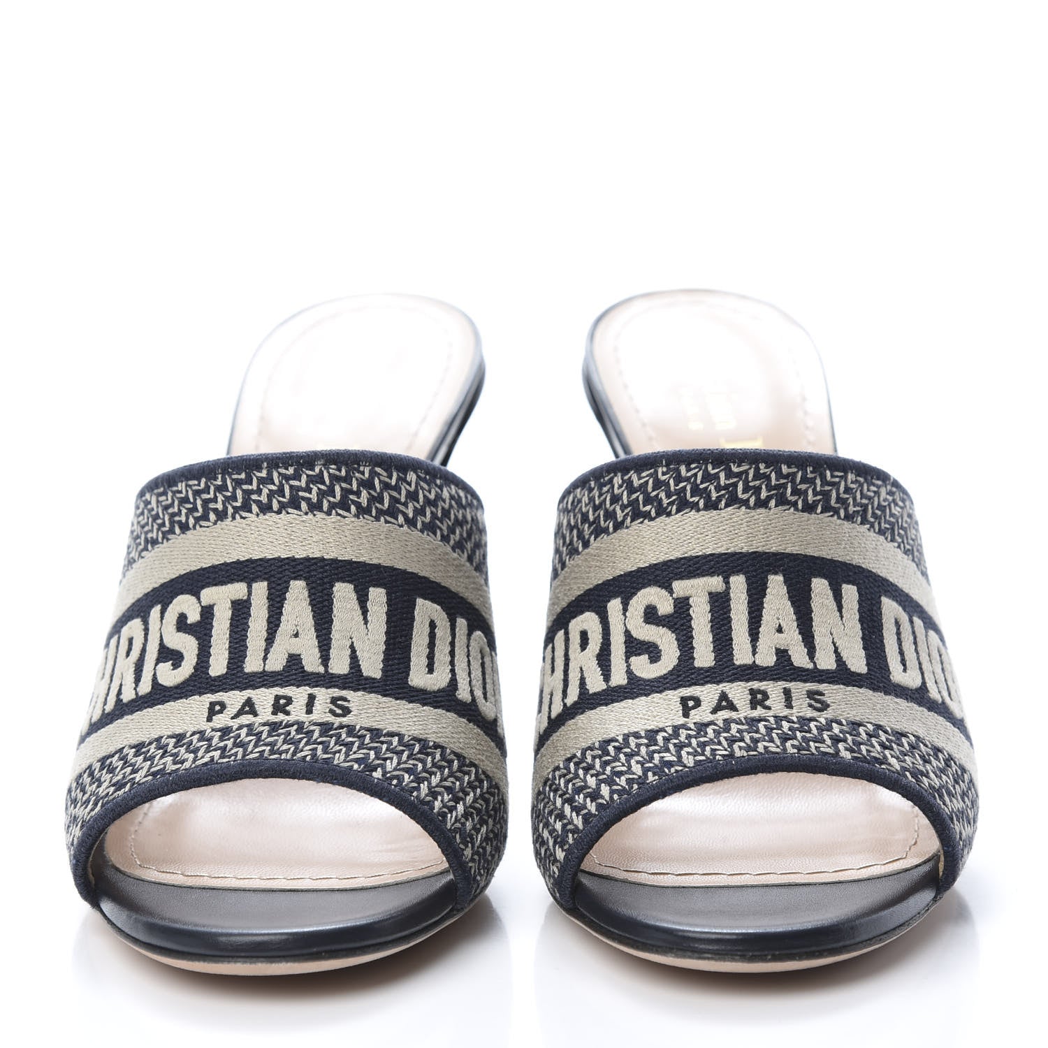Christian Dior Cotton Embroidered D-Way Heeled Slide Sandal 37 Deep Blue 2 of 9