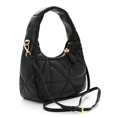 Prada Nappa Triangle Stitched Mini Zippered Hobo Bag Black 3 of 10