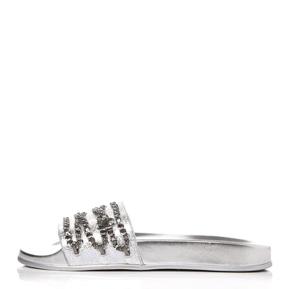 Chanel Metallic Lambskin Chain Flat Sandals 42 Silver 1 of 9