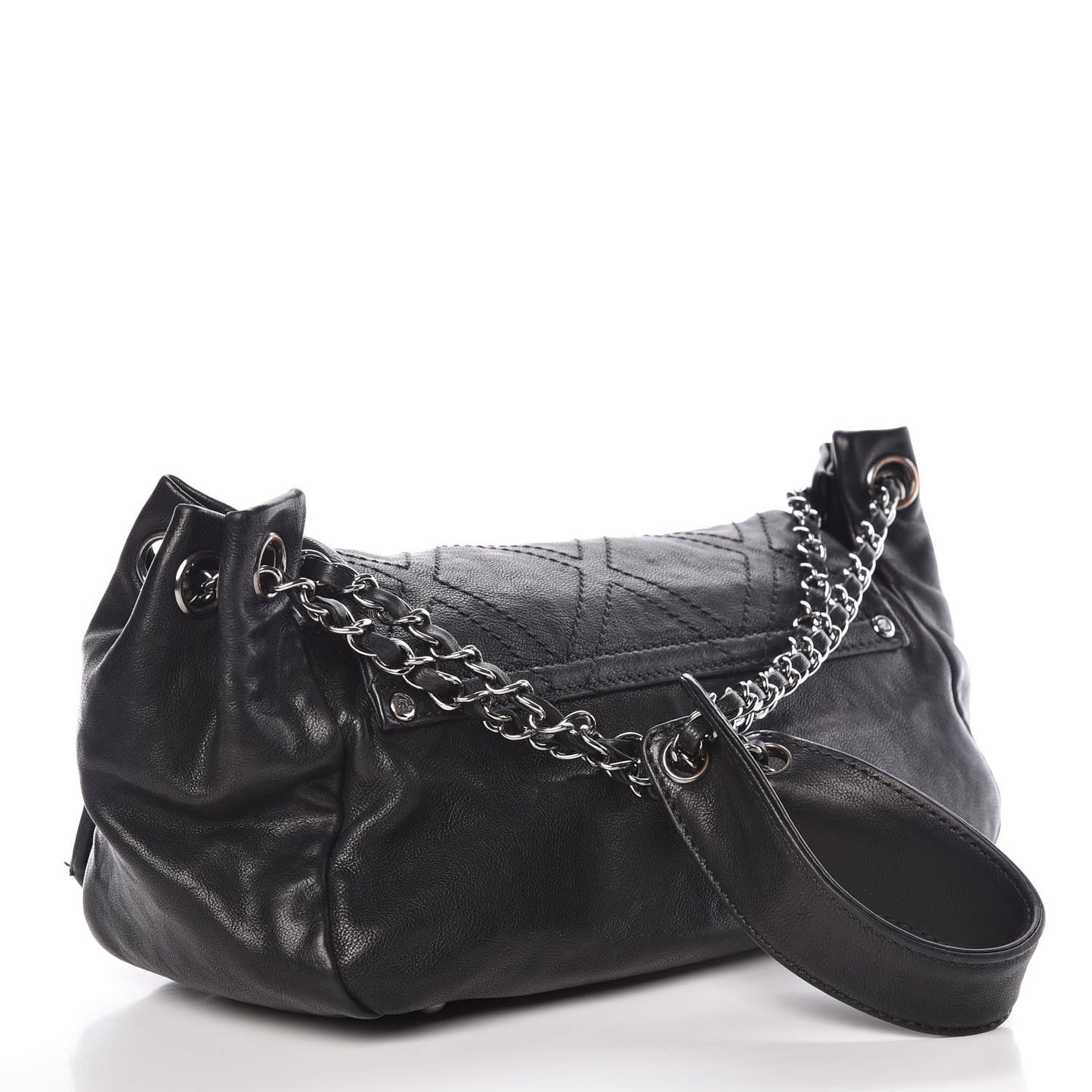 Calfskin Diamond Stitch Accordion Flap Black