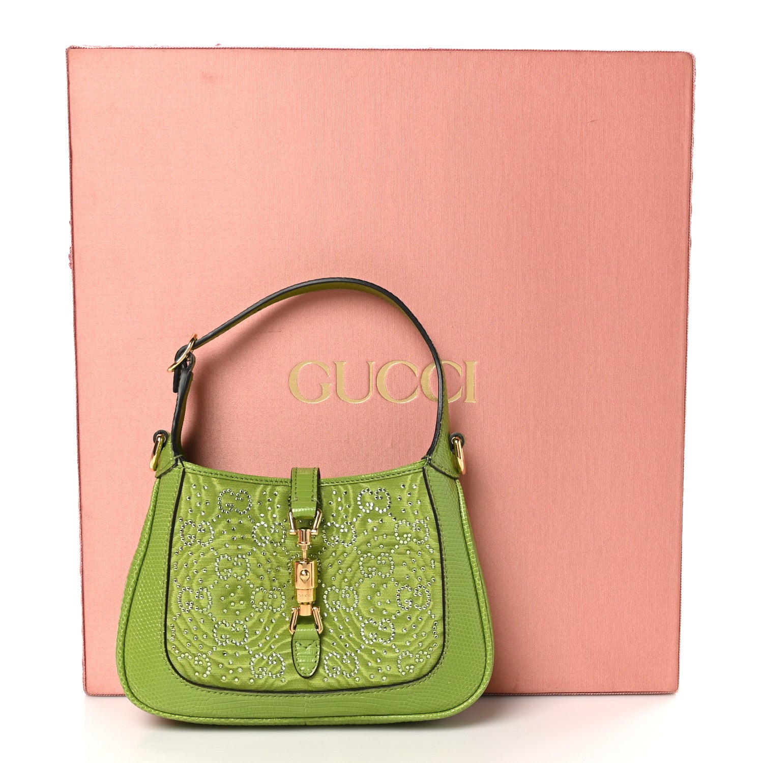 Gucci Canvas Lizard Crystal GG Monogram Mini Jackie 1961 Green 12 of 12