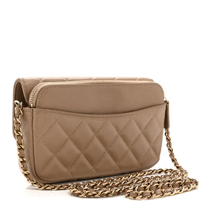 Chanel Caviar Quilted Flap Phone Holder With Chain Beige 3 of 13
