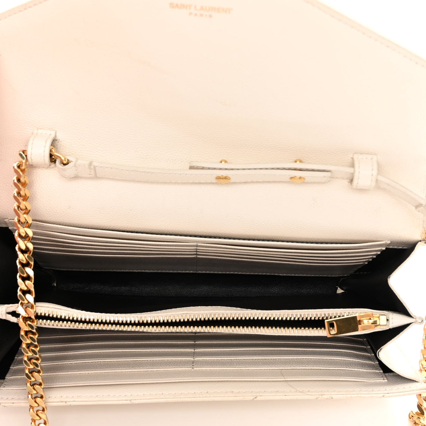 Grain De Poudre Matelasse Chevron Monogram Chain Wallet White