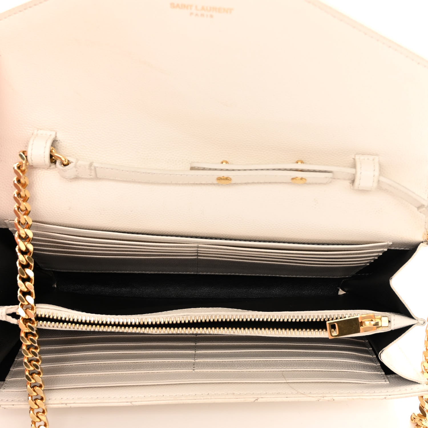 Saint Laurent Grain De Poudre Matelasse Chevron Monogram Chain Wallet White 5 of 18