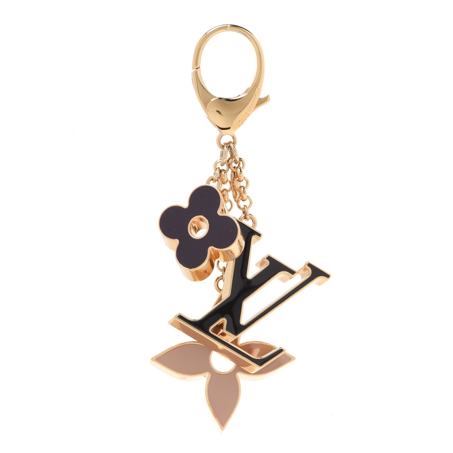 Metal Enamel Fleur De Monogram Bag Charm Dore