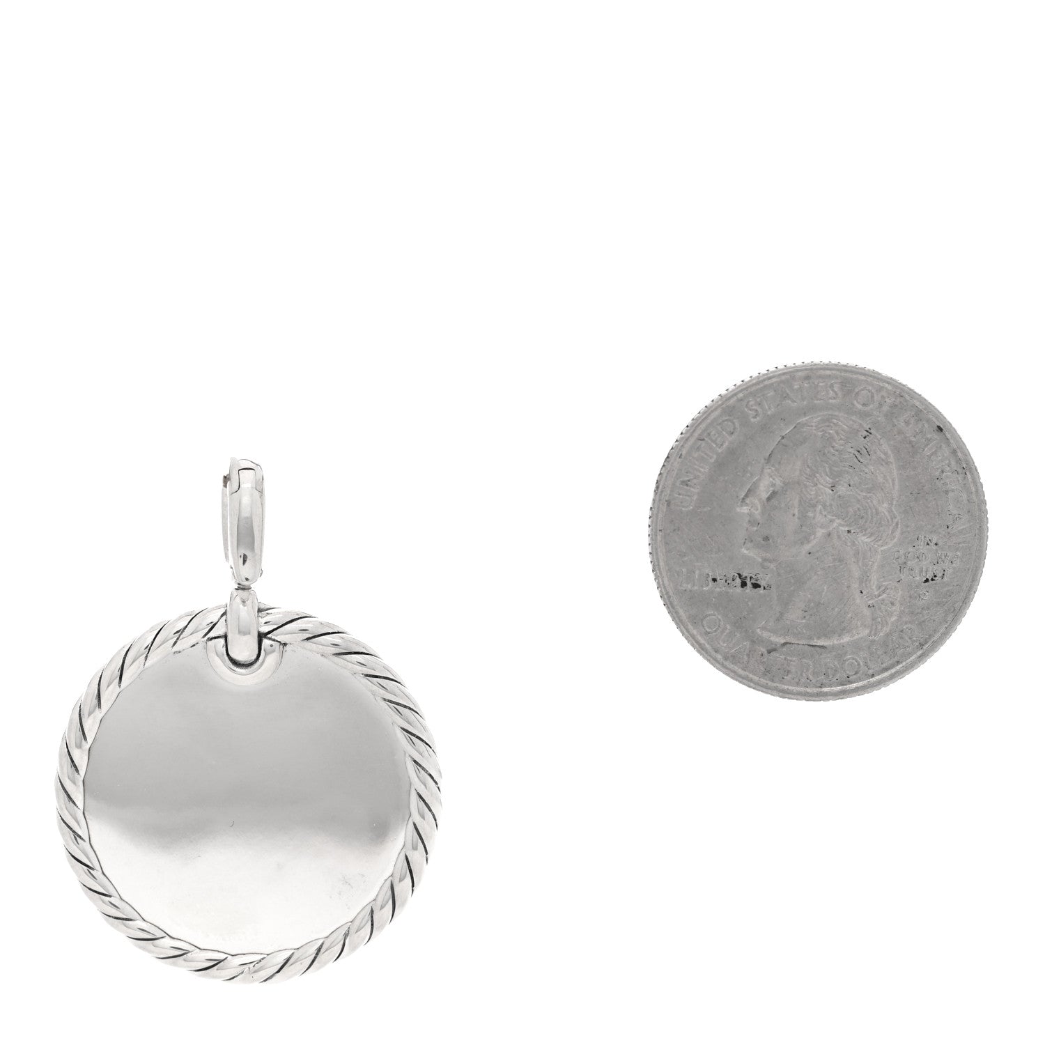 David Yurman Sterling Silver Diamond 24mm DY Elements Disc Pave Pendant 2 of 3