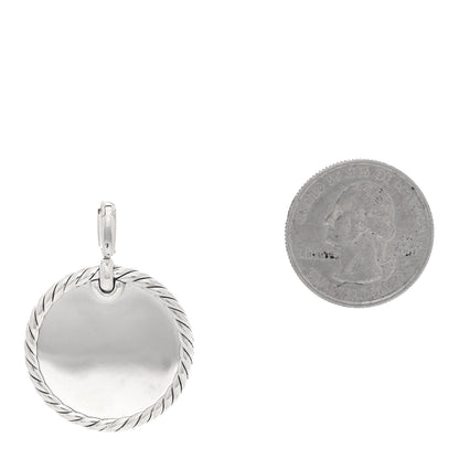 David Yurman Sterling Silver Diamond 24mm DY Elements Disc Pave Pendant 2 of 3