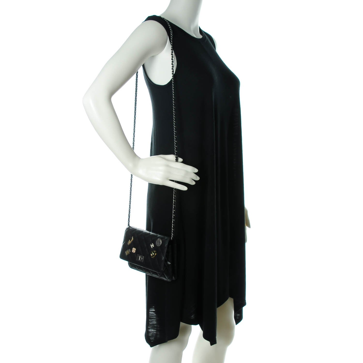 Chanel Aged Calfskin Lucky Charms Casino 2.55 Reissue Wallet on Chain WOC Black 2 of 8