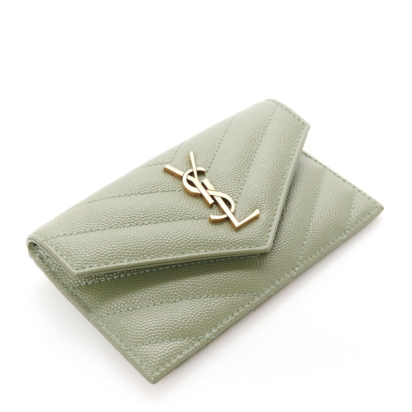 Grain De Poudre Matelasse Chevron Monogram Compact Wallet Light Sage