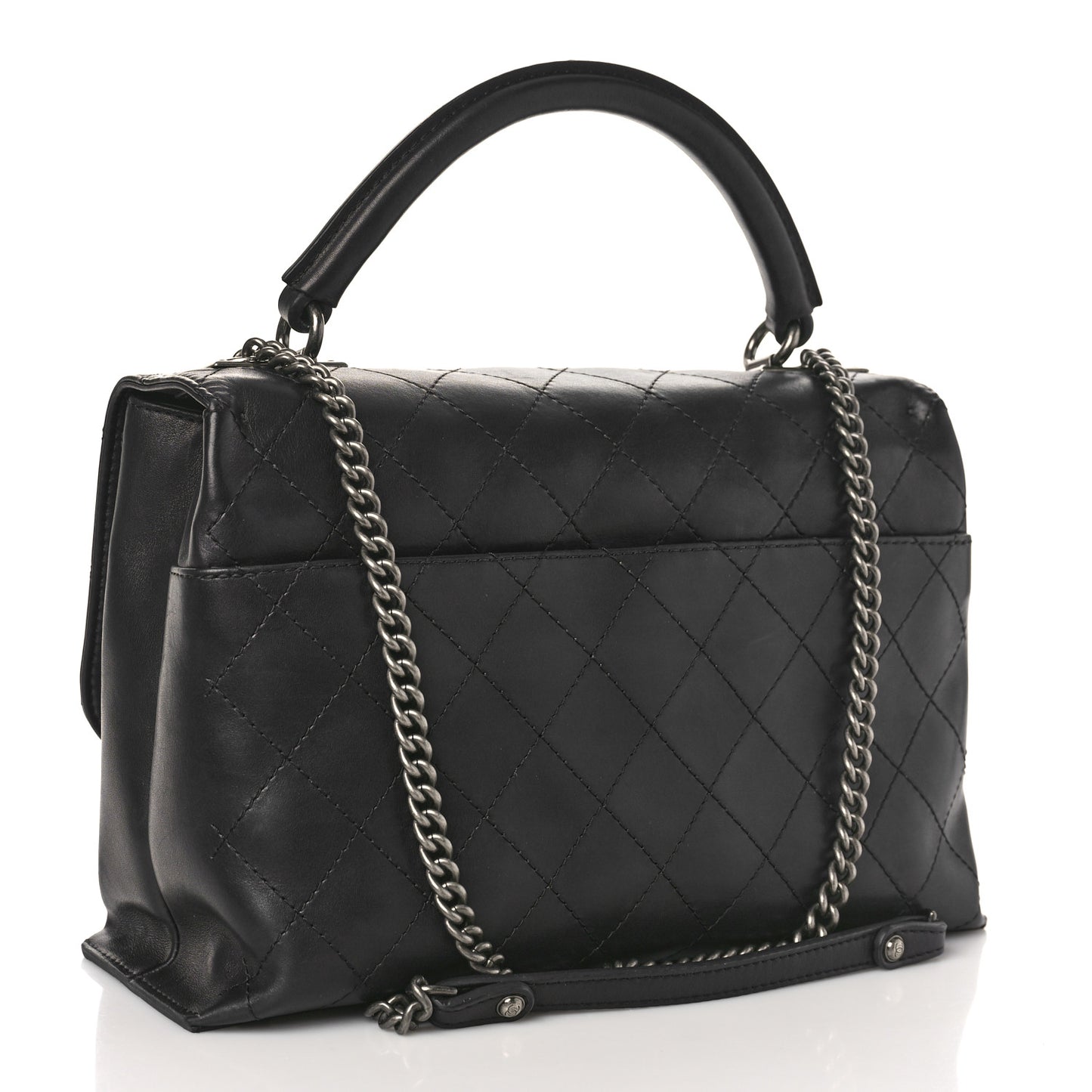 Calfskin Stitched Large Urban Luxury Top Handle Bag Black