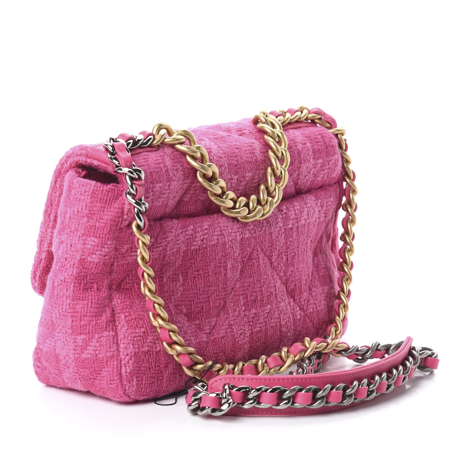 Chanel Tweed Quilted Medium 19 Flap Pink 2 of 9