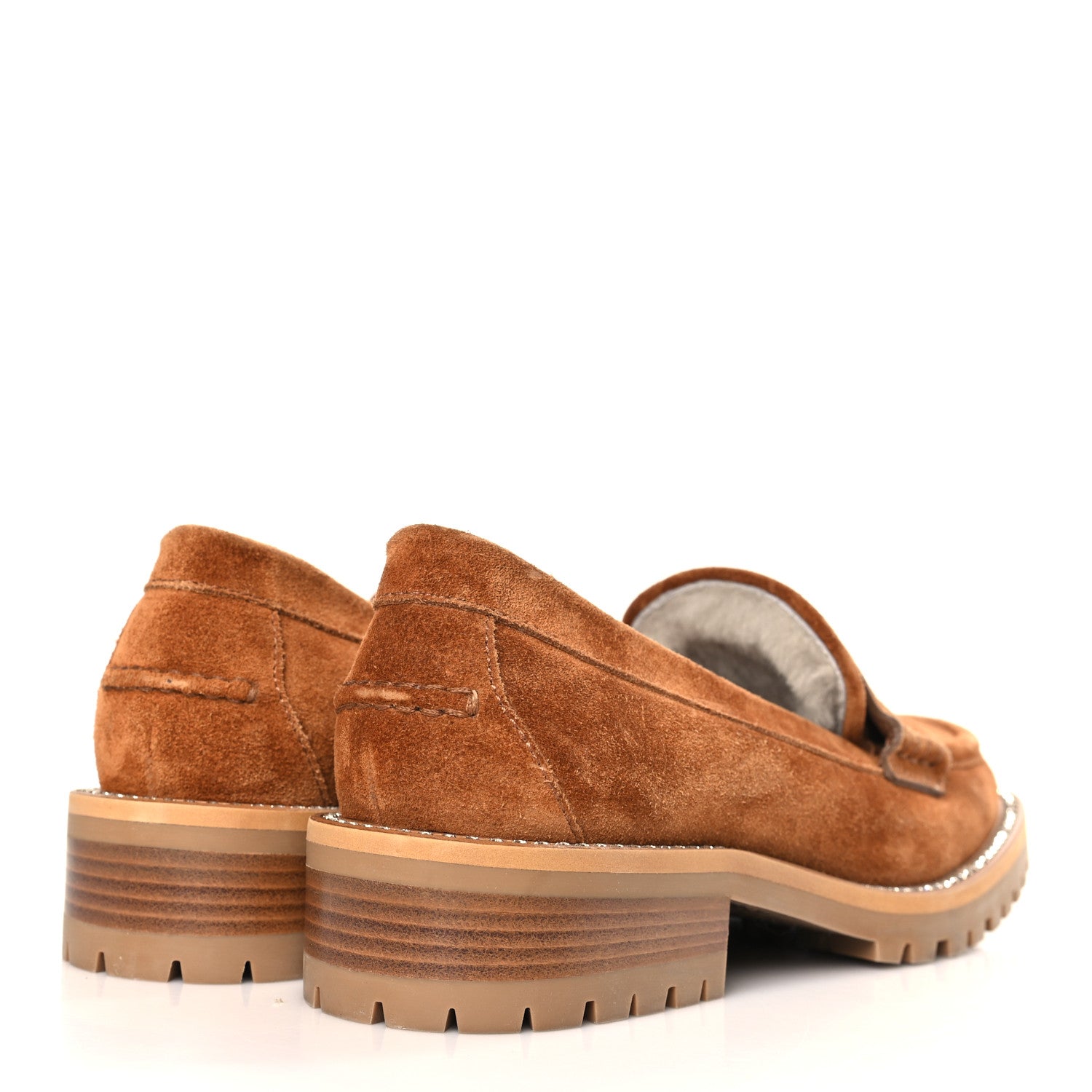Jimmy Choo Suede Shearling Crystal Deanna Penny Loafers 37.5 Natural Tan 4 of 7