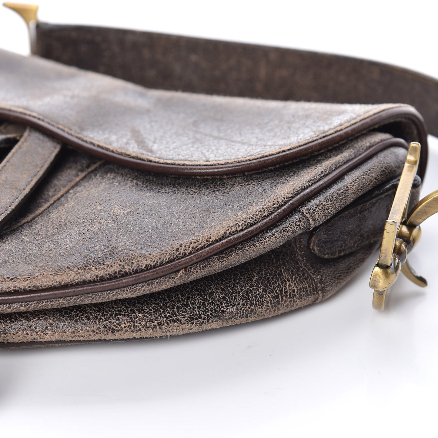 Distressed Calfskin Mini Saddle Bag Brown