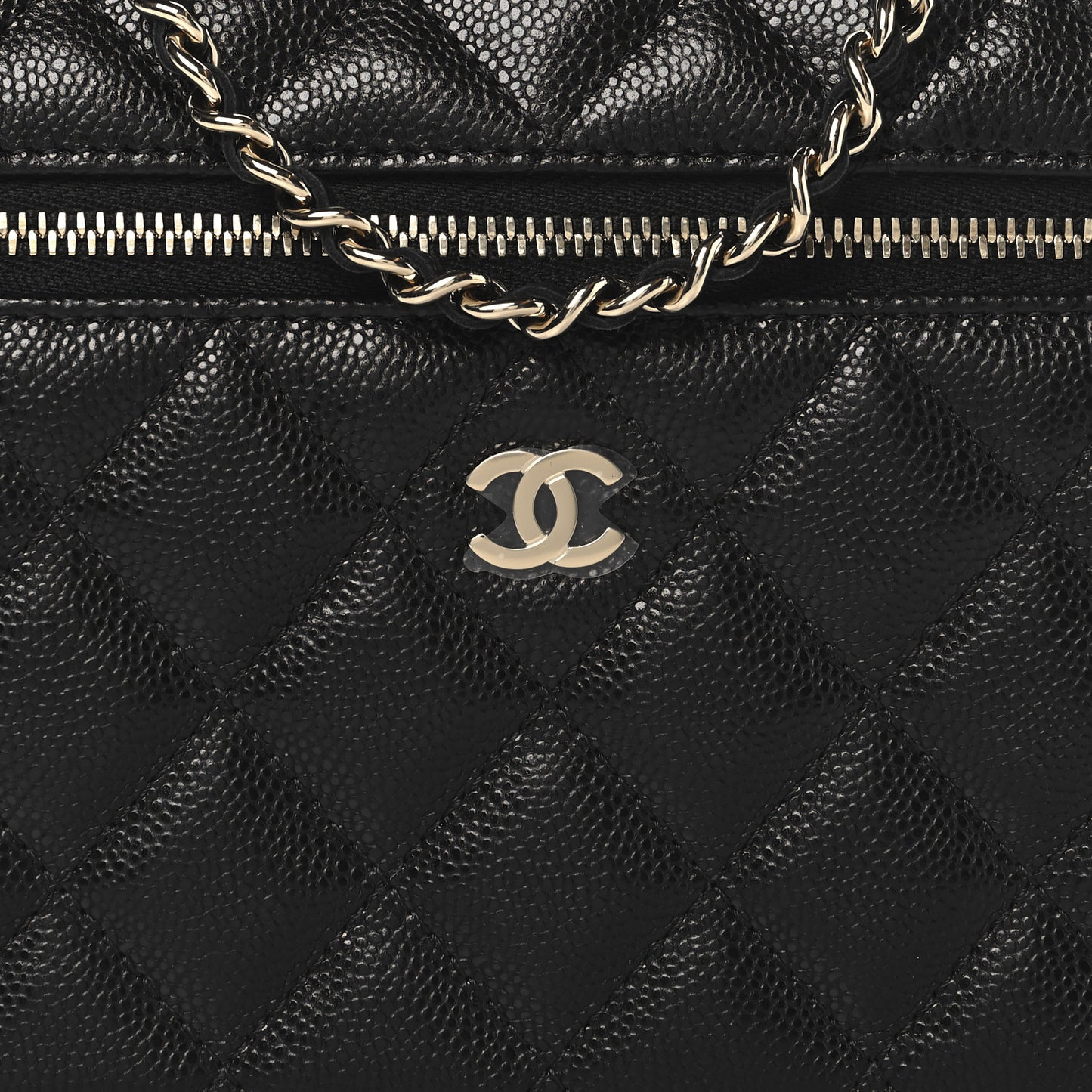 Caviar Quilted Top Handle Slim Vanity With Chain Black