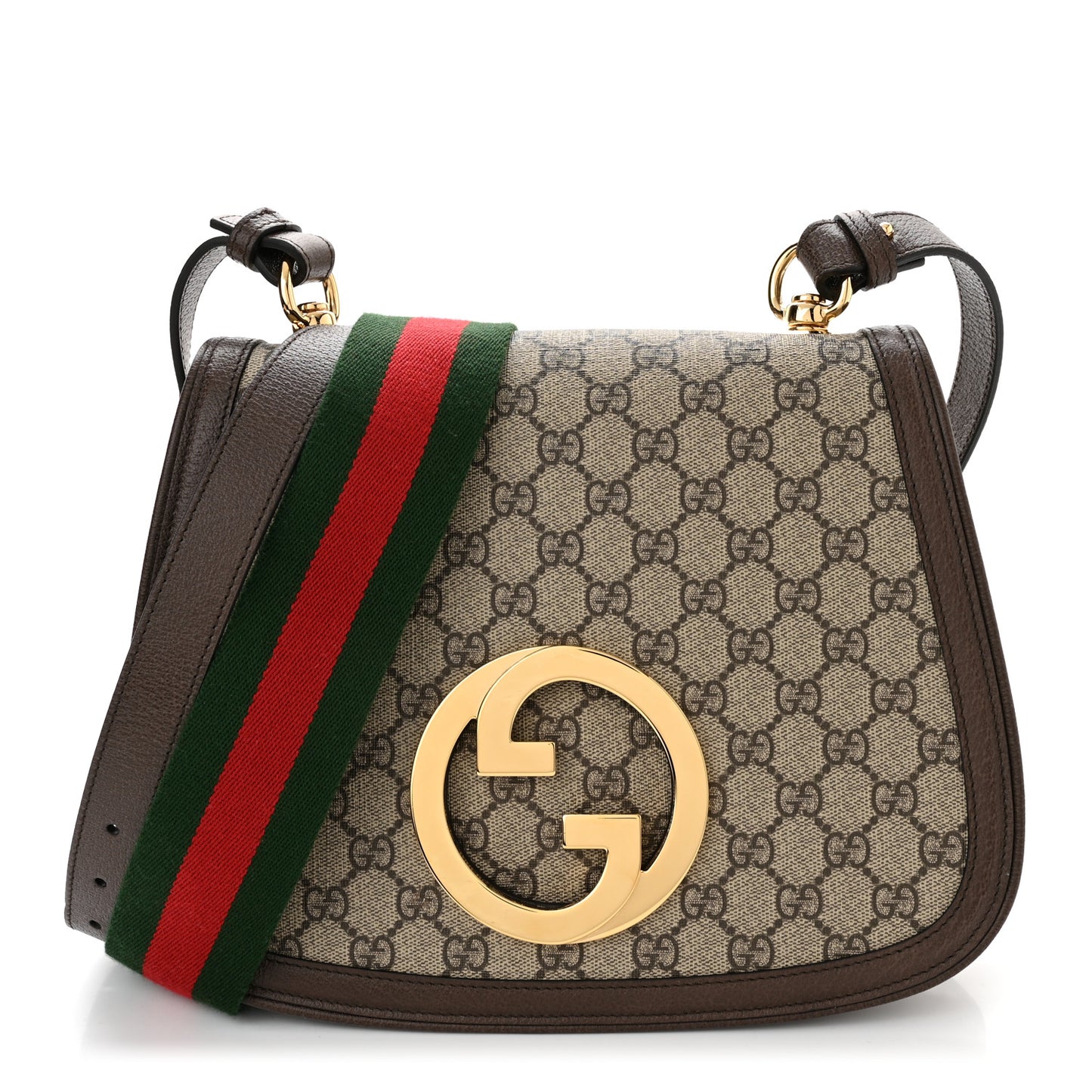 GG Supreme Monogram Textured Dollar Calfskin Web Medium Blondie Shoulder Flap Bag Beige Ebony New Acero