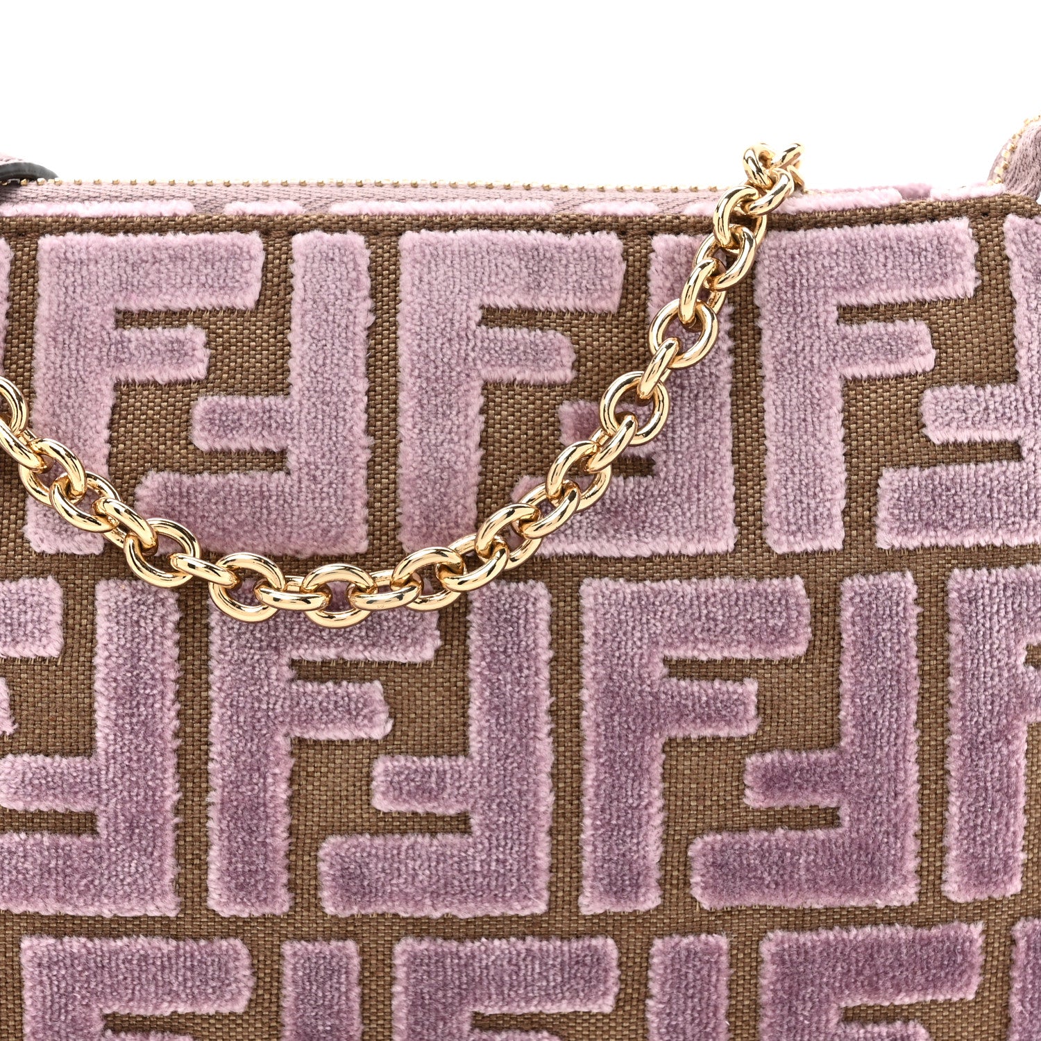 Fendi Velvet Jacquard FF Baguette Pouch Dusty Mauve 8 of 10