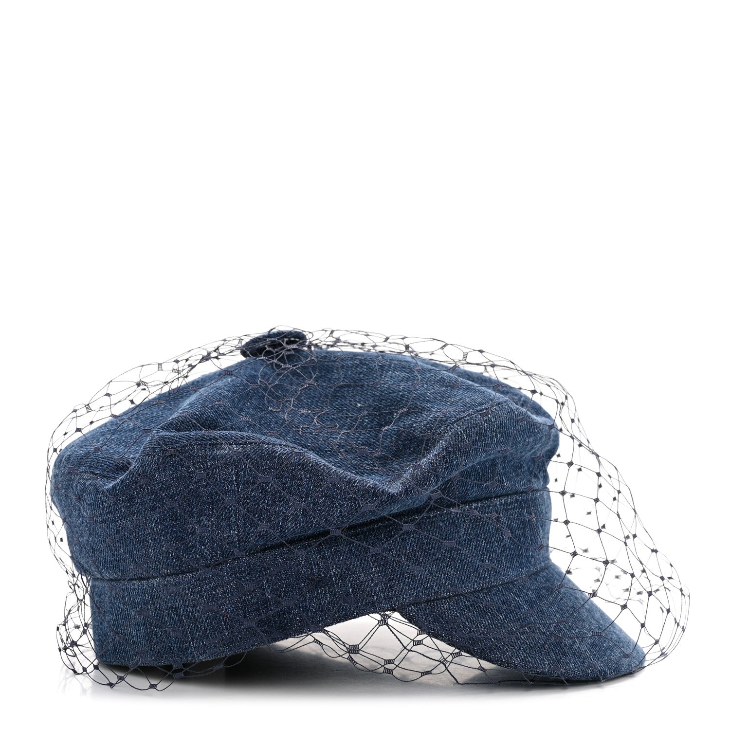 Christian Dior Cotton Denim Arty Beret Cap With Veil 57 Blue