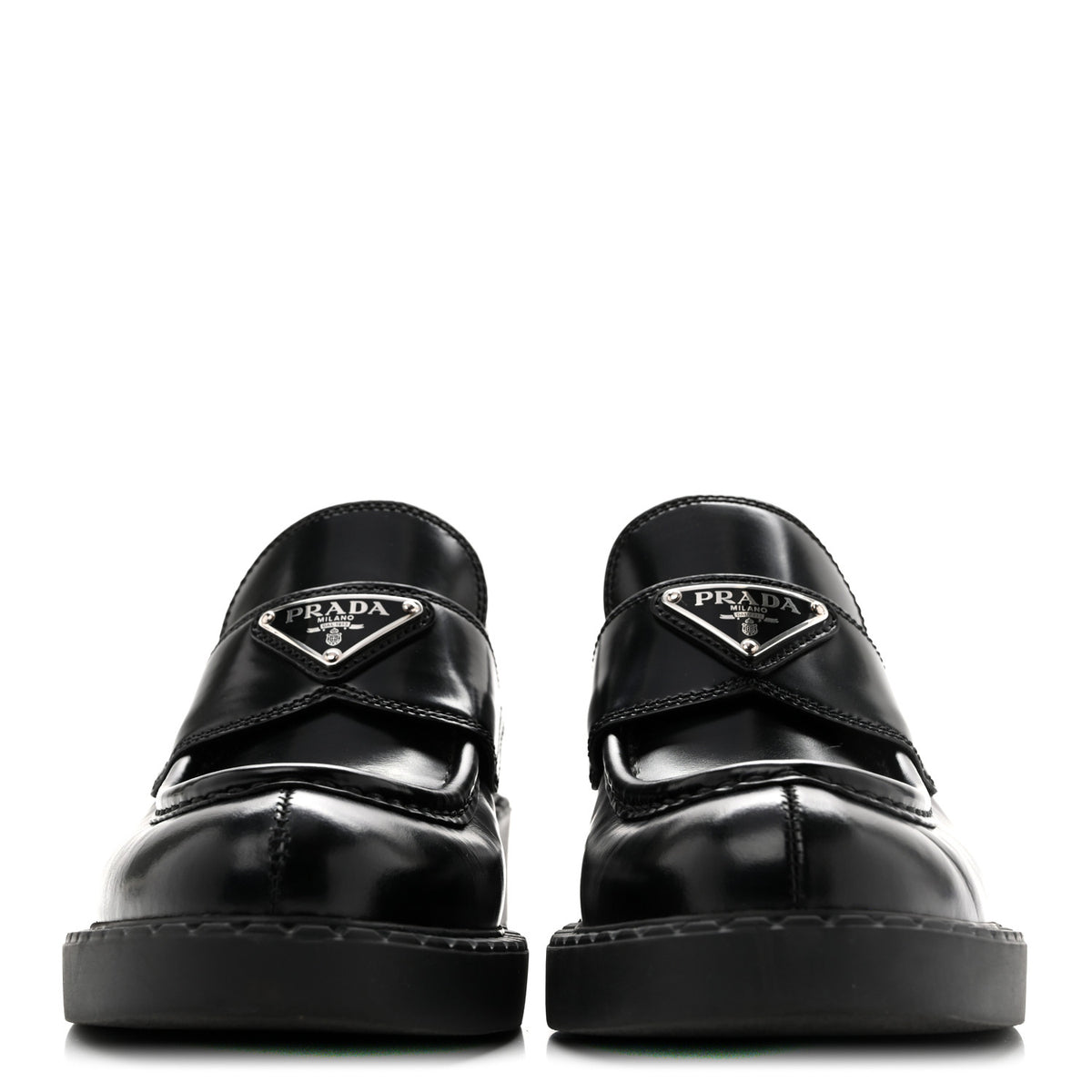 Prada Spazzolato Metal Triangle Logo 50mm Loafers 37 Black 3 of 10