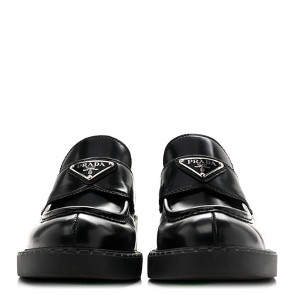 Prada Spazzolato Metal Triangle Logo 50mm Loafers 37 Black 3 of 10