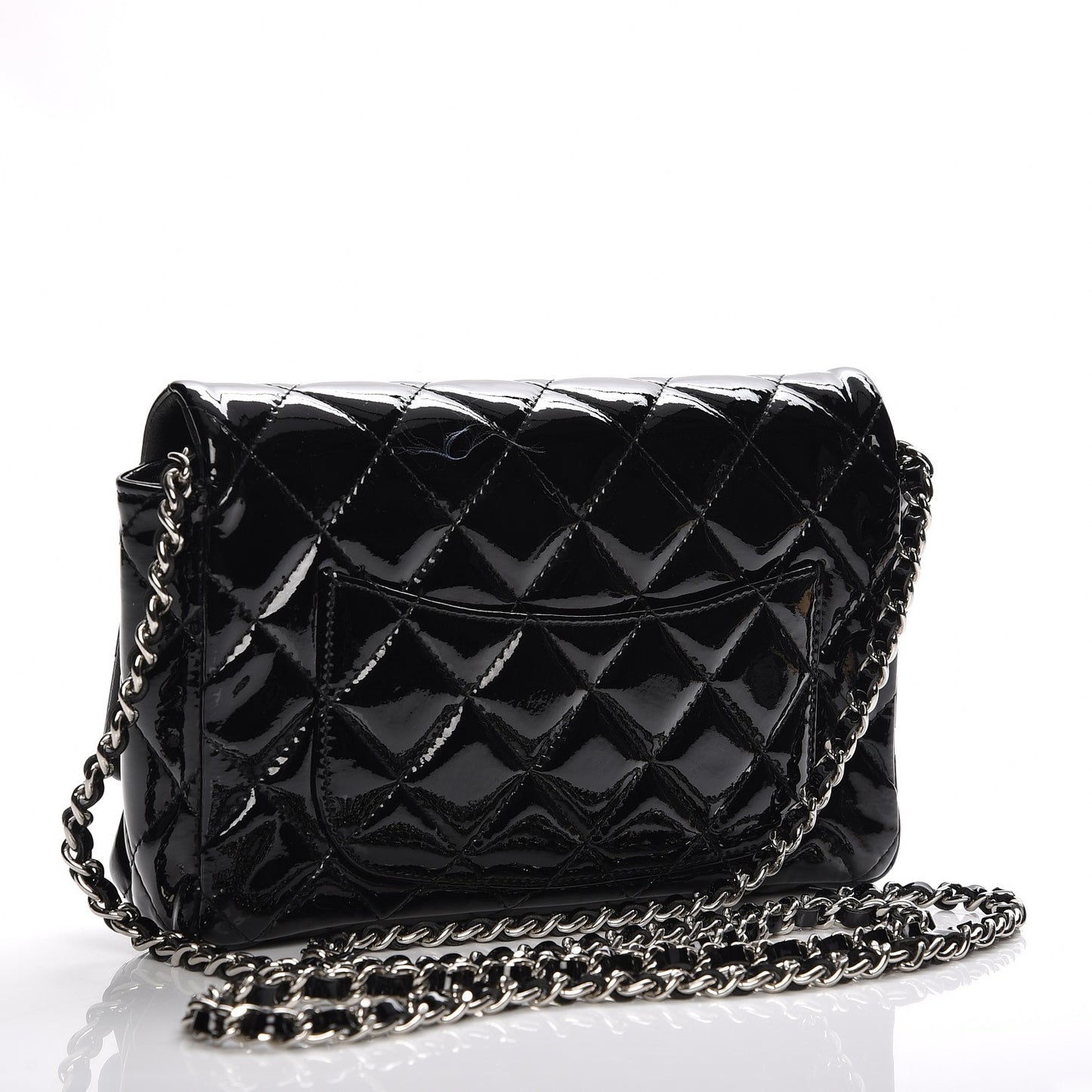 Patent Quilted Brilliant Wallet On Chain WOC Black