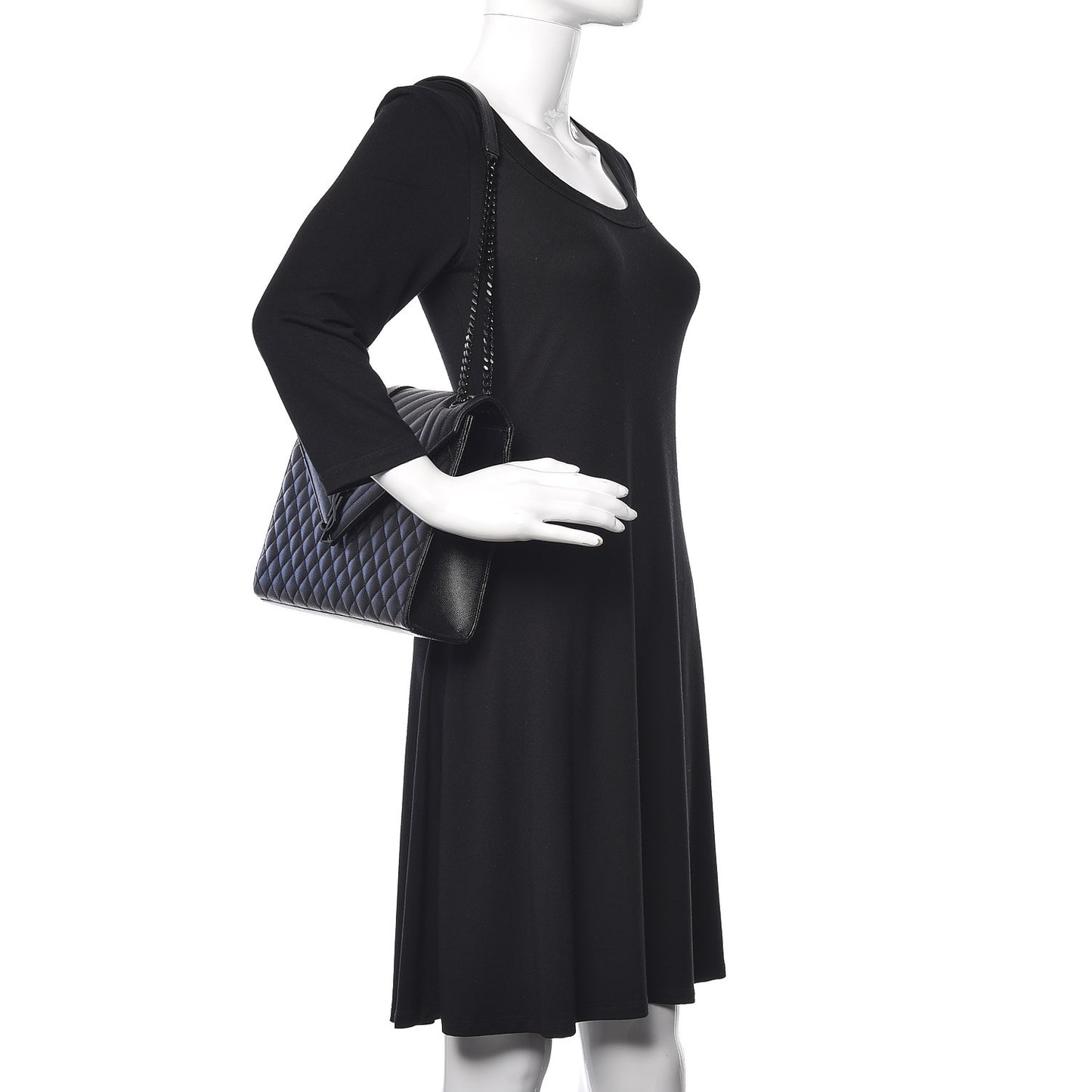 Grain De Poudre Textured Mixed Matelasse Large Triquilt Monogram Monochrome Satchel Black