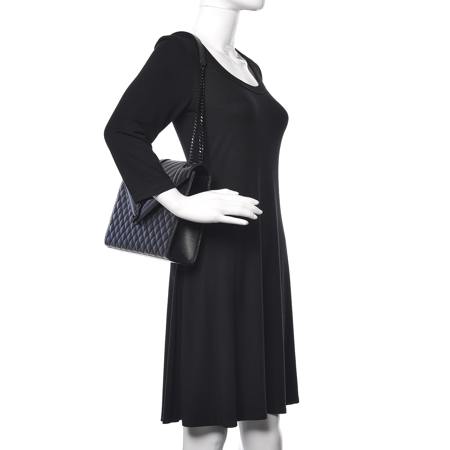 Saint Laurent Grain De Poudre Textured Mixed Matelasse Large Triquilt Monogram Monochrome Satchel Black 2 of 11