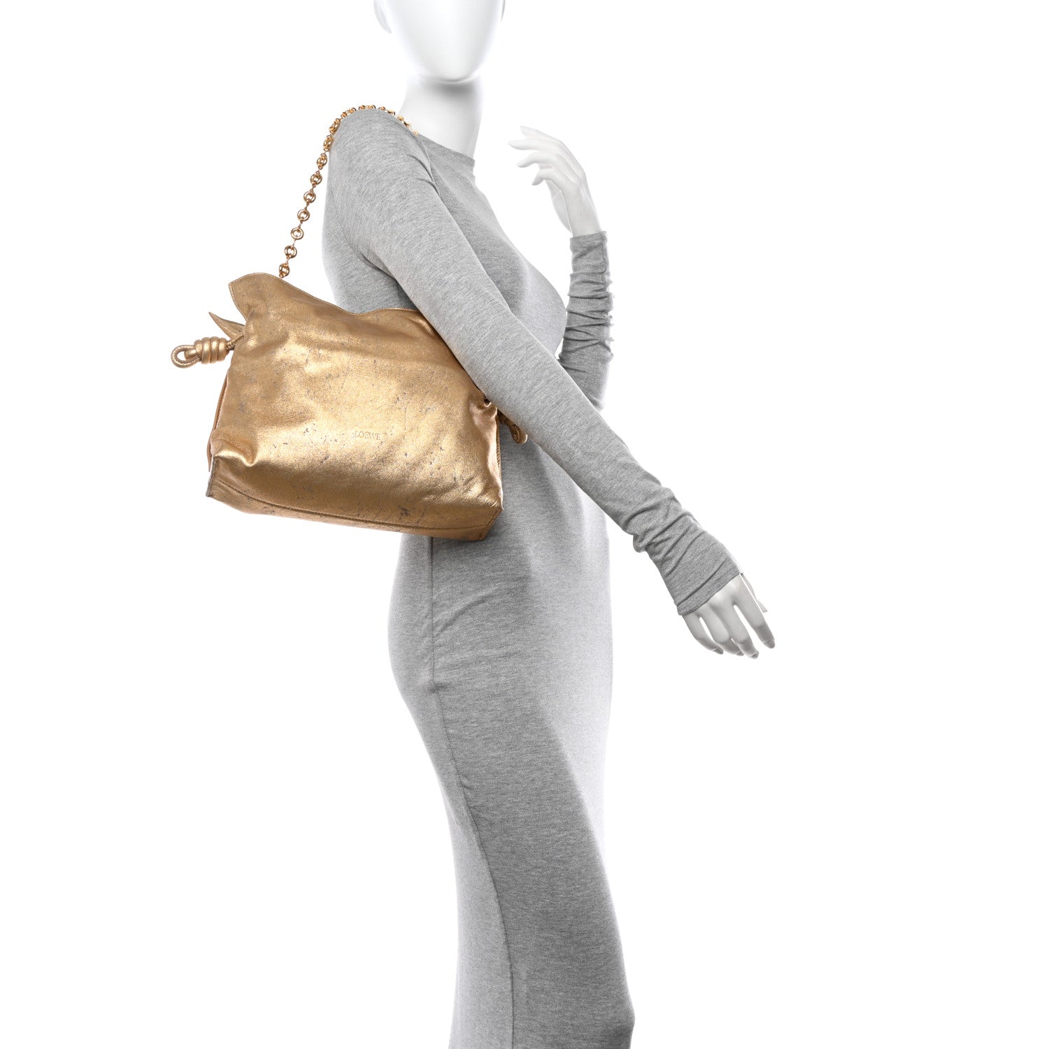 Loewe Metallic Lambskin Medium Chain Flamenco Knot Clutch Gold 2 of 9