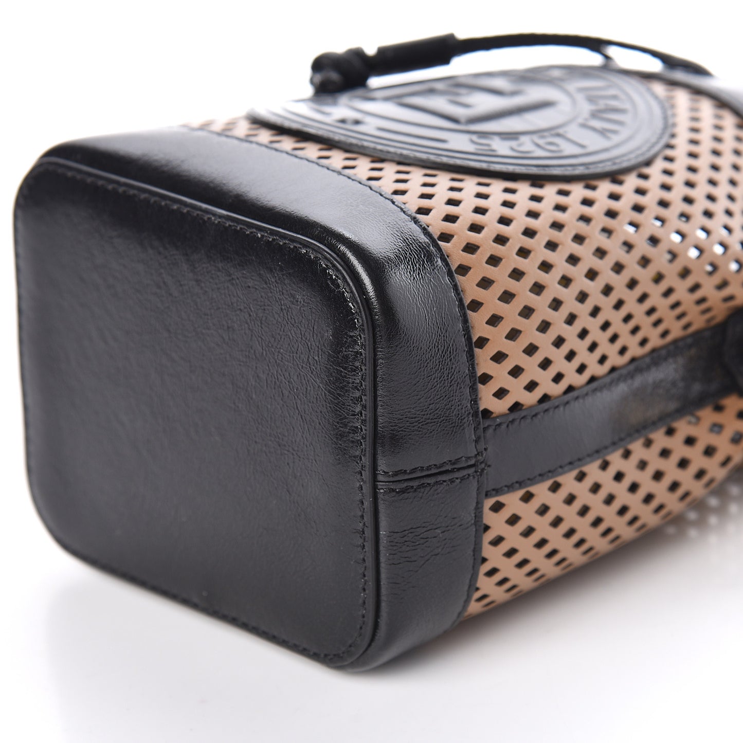 Vitello Liberty Glossy Lambskin F is Fendi Perforated Mini Mon Tresor Bucket Bag Sand Mimosa Black