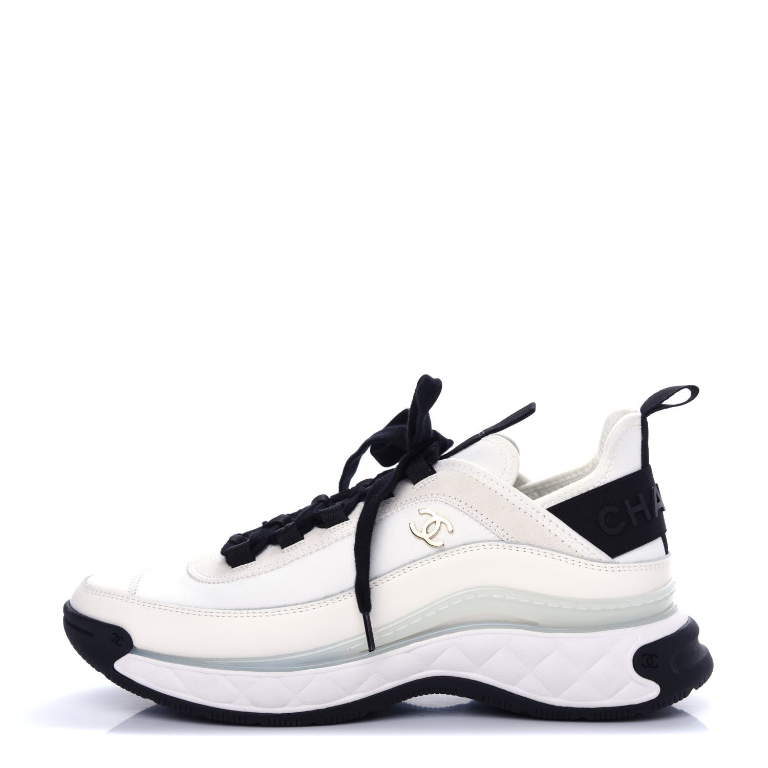 Chanel Velvet Calfskin Mixed Fibers CC Sneakers 39 Ivory Black 1 of 11