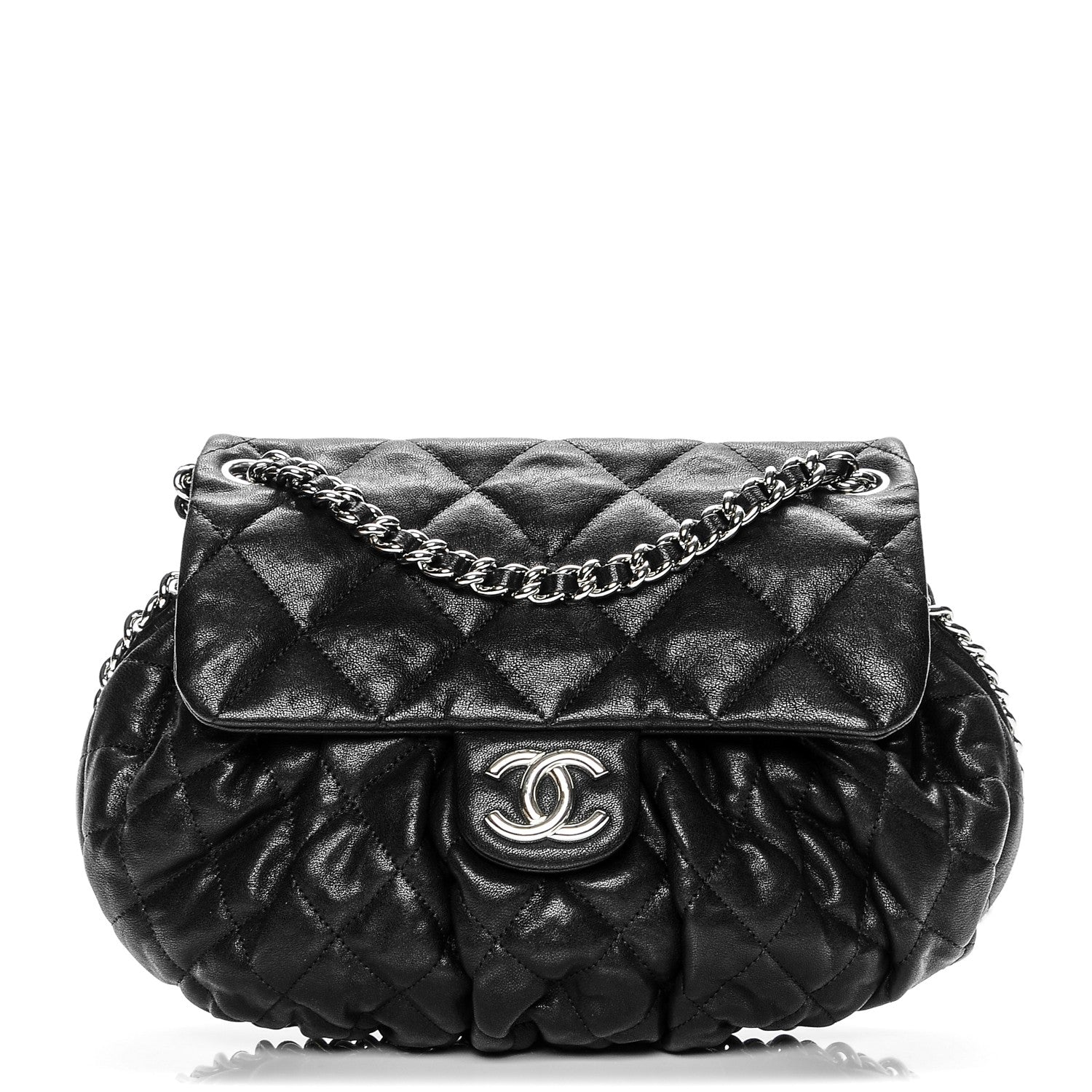 Chanel Washed Lambskin Quilted Medium Chain Around Messenger Black 1 of 8