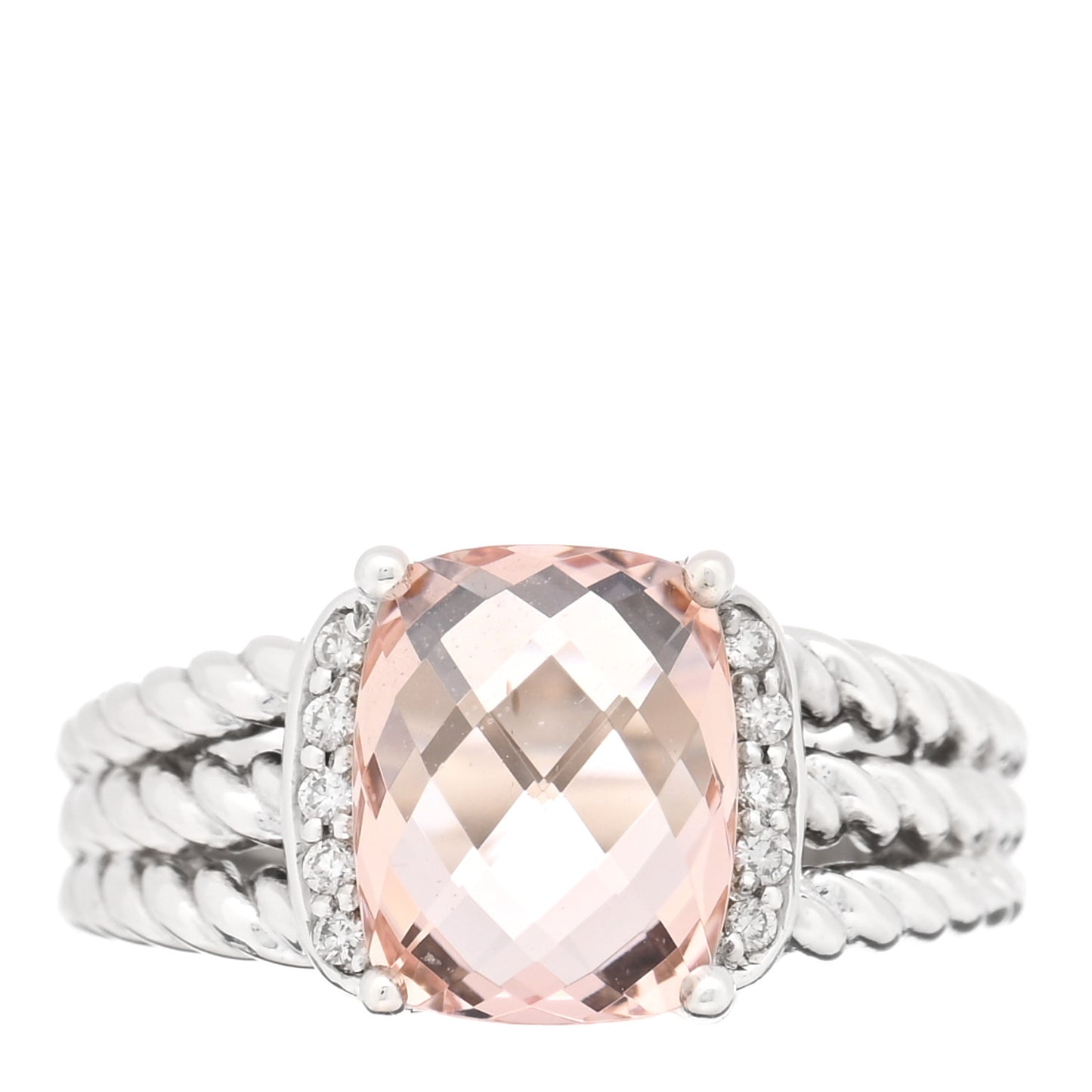 Sterling Silver Diamond Morganite 10mm Petite Wheaton Ring 54 7