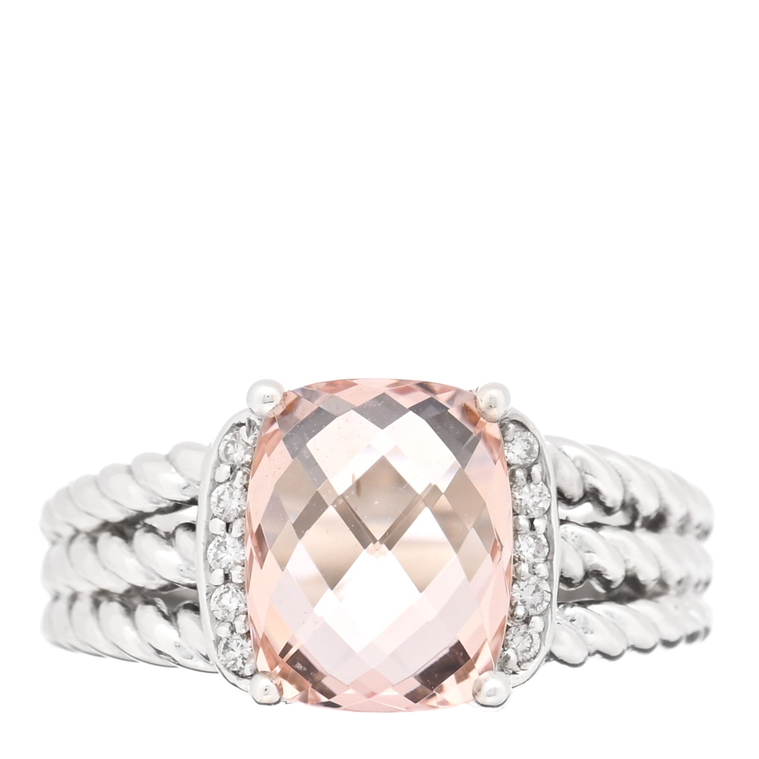David Yurman Sterling Silver Diamond Morganite 10mm Petite Wheaton Ring 54 7 1 of 4