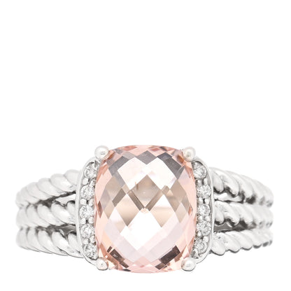 David Yurman Sterling Silver Diamond Morganite 10mm Petite Wheaton Ring 54 7 1 of 4