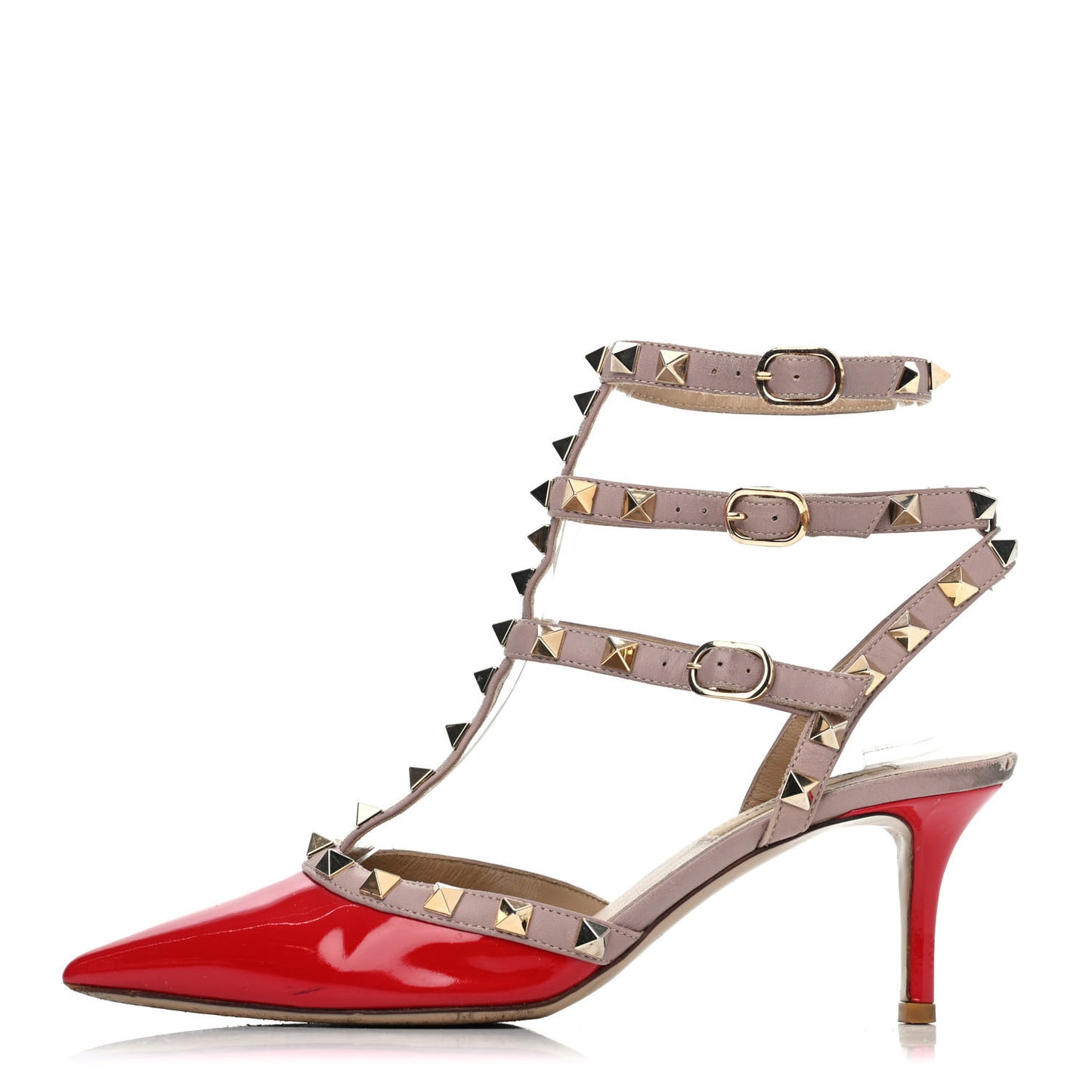 Patent Nappa Rockstud Ankle Strap 65mm Pumps 40.5 Rosso Valentino Poudre