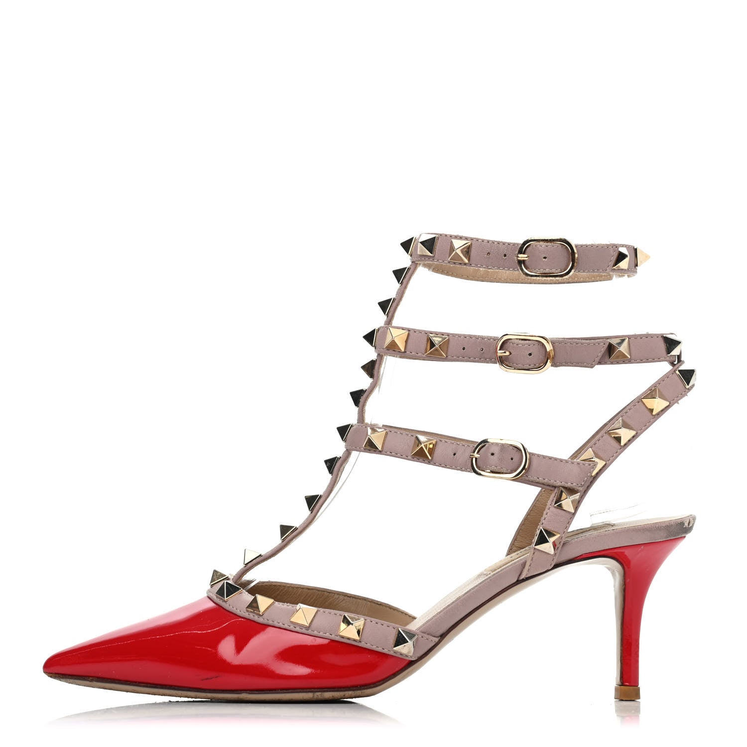 Valentino Garavani Patent Nappa Rockstud Ankle Strap 65mm Pumps 40.5 Rosso Valentino Poudre 1 of 4