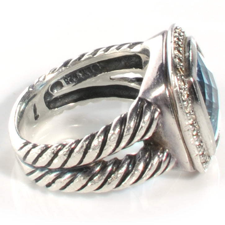 Sterling Silver Diamond Blue Topaz 14mm Albion Ring 53 6.5