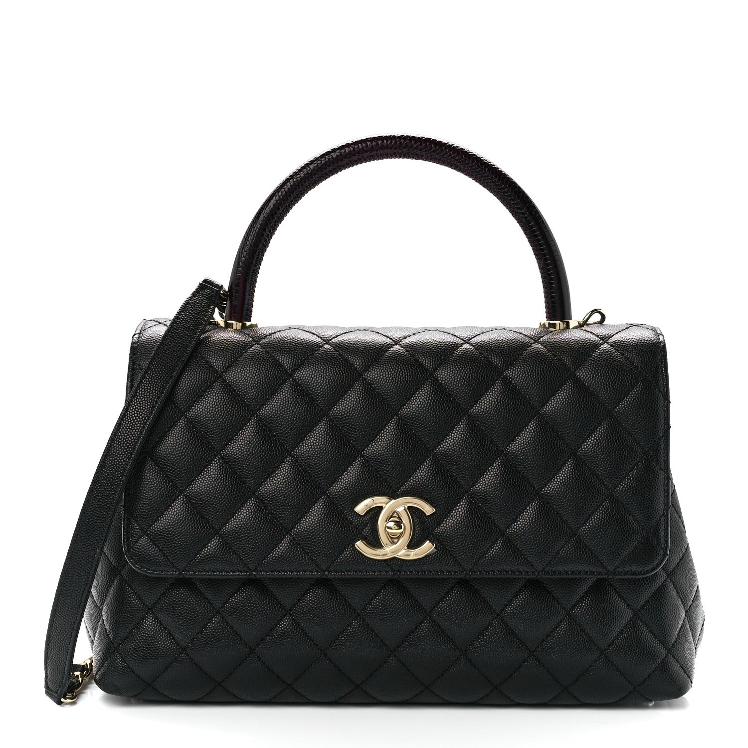 Chanel Caviar Lizard Embossed Quilted Small Coco Handle Flap Black 1 of 12