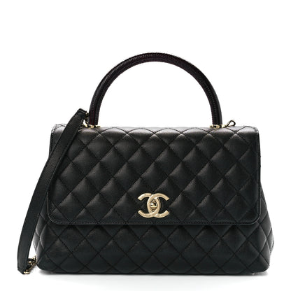 Chanel Caviar Lizard Embossed Quilted Small Coco Handle Flap Black 1 of 12