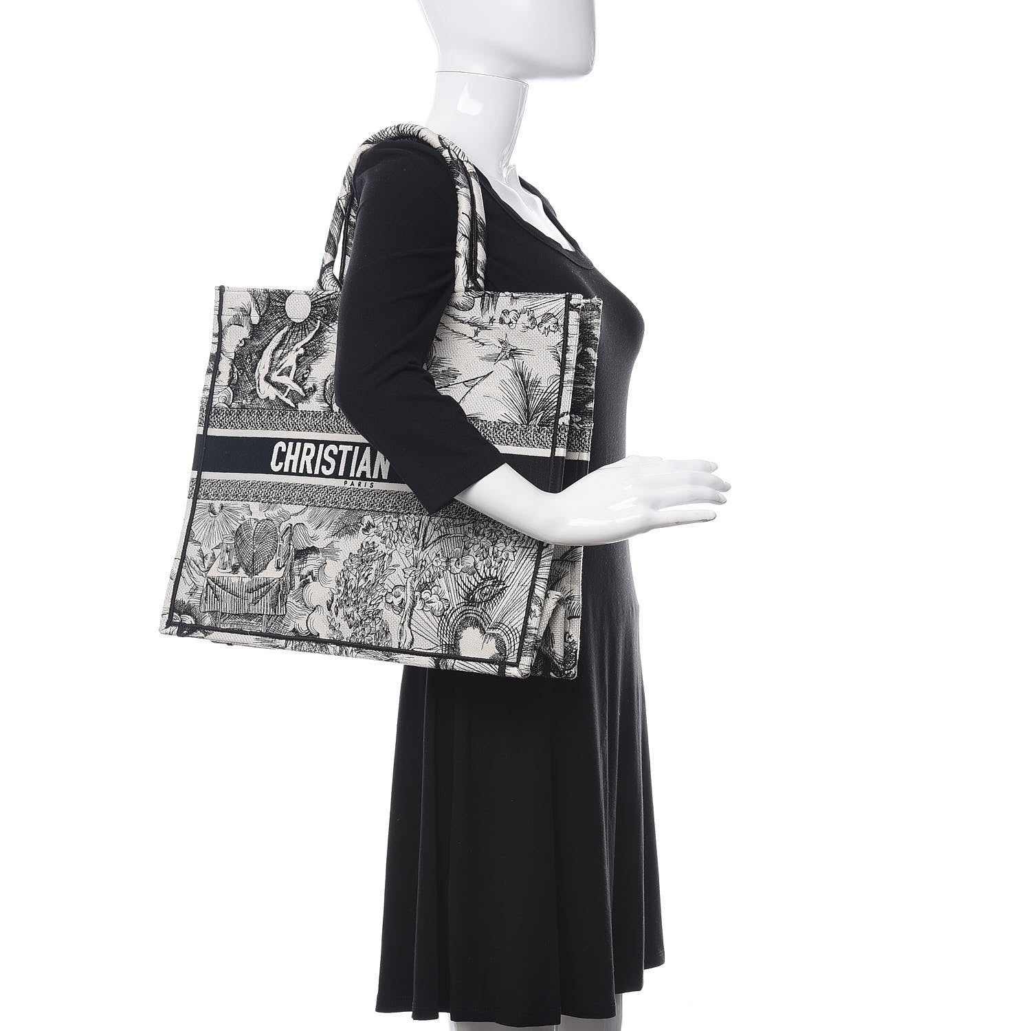Christian Dior Canvas Embroidered Toile De Jouy Book Tote White Black 2 of 10