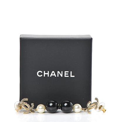 Chanel Pearl Bead CC Drop Earrings Black Gold 5 of 5