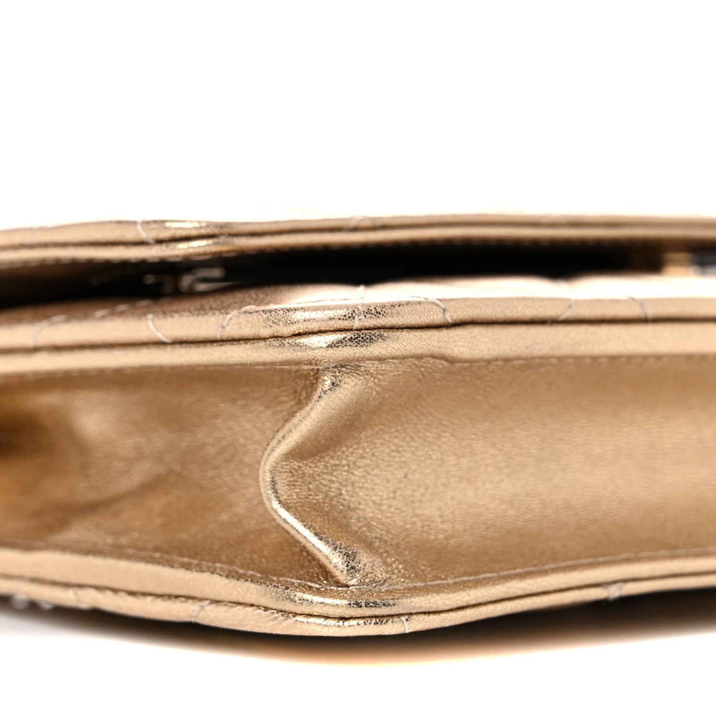 Metallic Lambskin Quilted Wallet On Chain WOC Gold