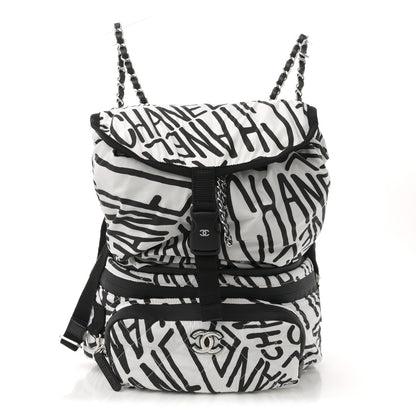 Chanel Nylon Printed Quilted Coco Neige Convertible Backpack Black White 2 of 25
