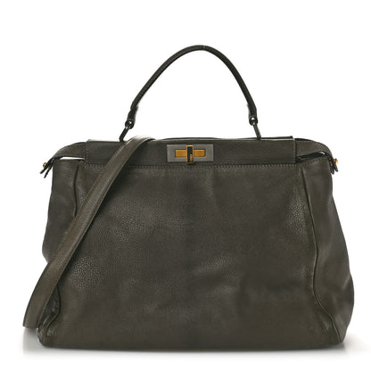 Fendi Goatskin Zucca Large Peekaboo Iconic Satchel Taupe Tobacco Moro 1 of 16