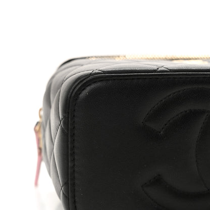 Chanel Lambskin Quilted Small Top Handle Vanity Case With Chain Black Lilac 15 of 15